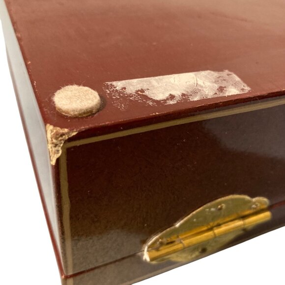 Vintage Floral Lacquered Wooden Jewelry Box With Hinged Lid And Orchid Design - Picture 9 of 9